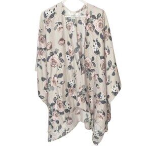 LC Lauren Conrad Brushed Floral Fringe Poncho Shrug Shawl - One Size